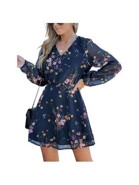CUPSHE Women's Floral Print Chiffon A-Line Mini Dress Peasant Sleeves MED NWT